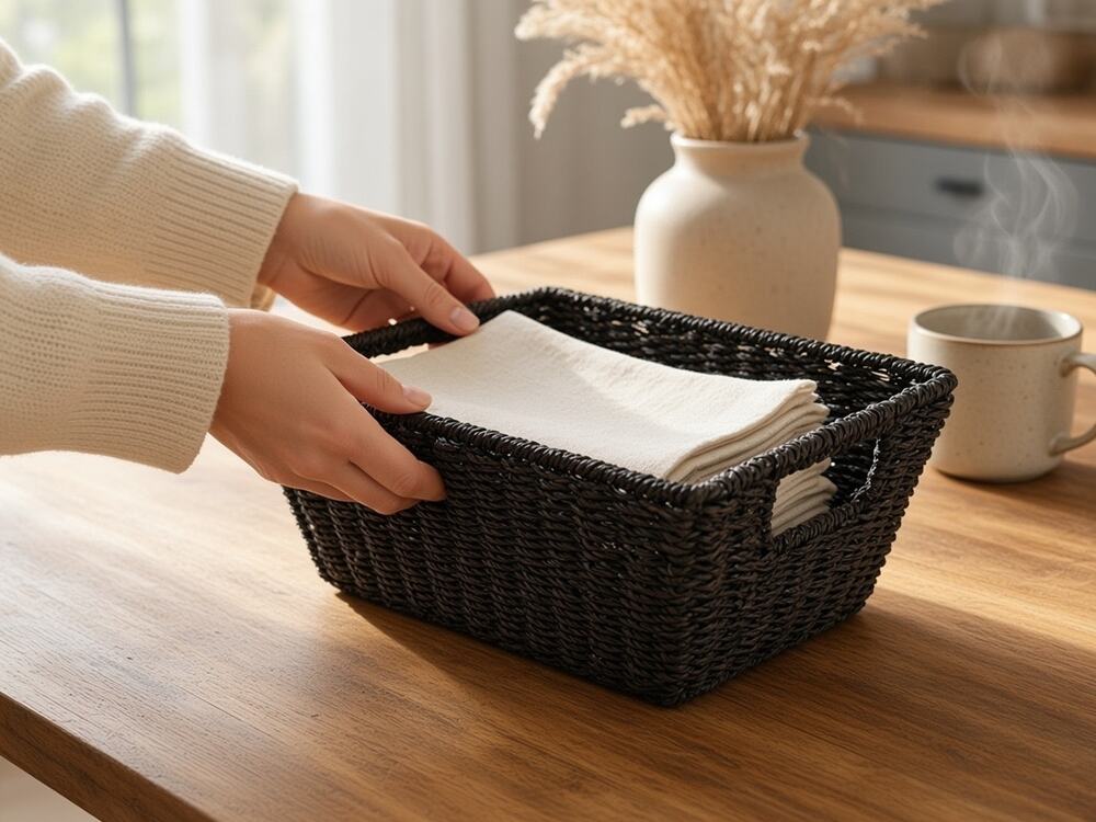 Dark Brown Woven Storage Basket Rectangle Decorative Basket Farmhouse Decor
